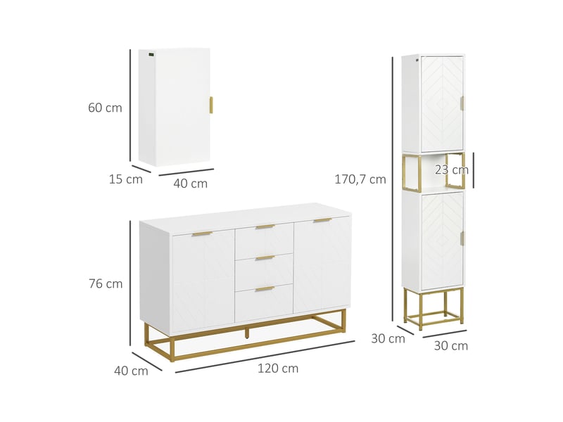 Ensemble de meubles de rangement - lot de buffet, pieds en acier, armoire murale et meuble colonne - étagère réglable - Conforama C