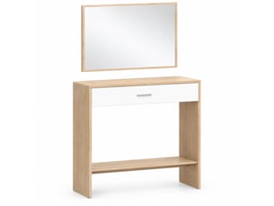 Console d'entrée avec miroir 91,5 x 27,9 x 85,5 cm, chêne et blanc, panneau de particules, tiroir et étagère