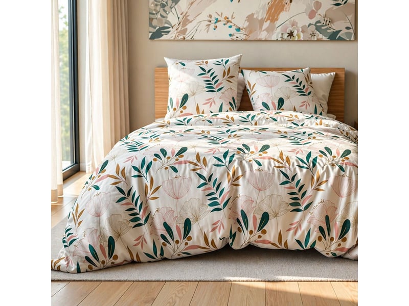  Parure housse de couette 240x220cm + 2 taies écru motif botanique 100% microfibre - licelia LICELIA - Conforama C