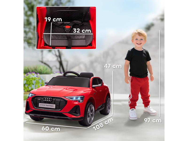  Voiture électrique pour enfants, jusqu'à 5 kmh, avec ceinture de sécurité, télécommande, phares, fonction musicale, rouge  - Conforama E