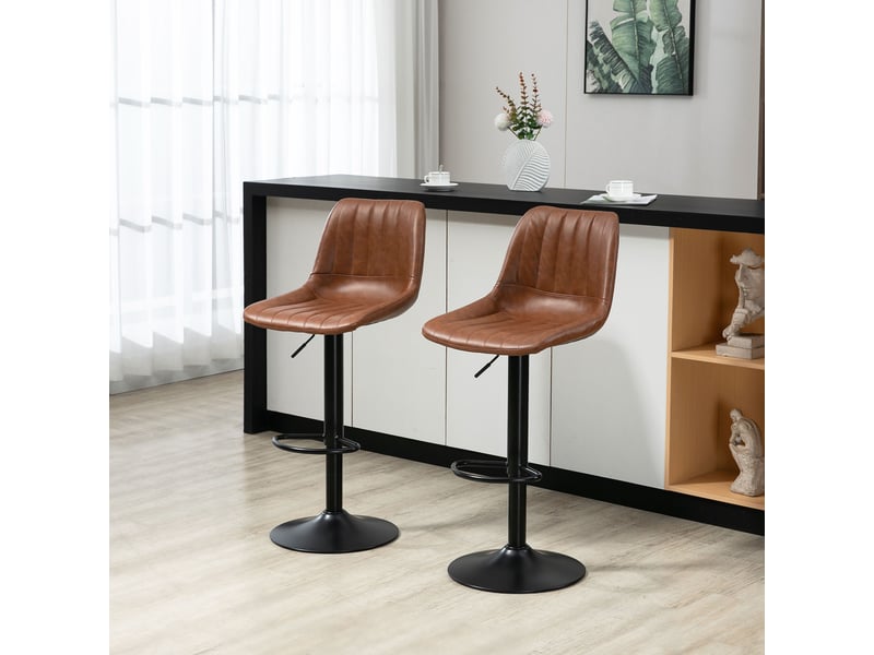  Ensemble de 2 tabourets de bar au design rétro, avec repose-pieds, hauteur réglable, 43 cm x 49,5 cm x 111 cm  - Conforama C
