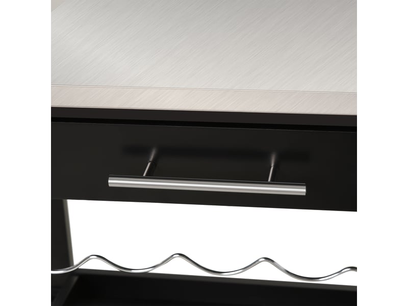  Chariot de service desserte de cuisine table roulantes avec étagère rangement bouteille 60l x 40l x 85h cm noir plateau en acier inox.  - Conforama W