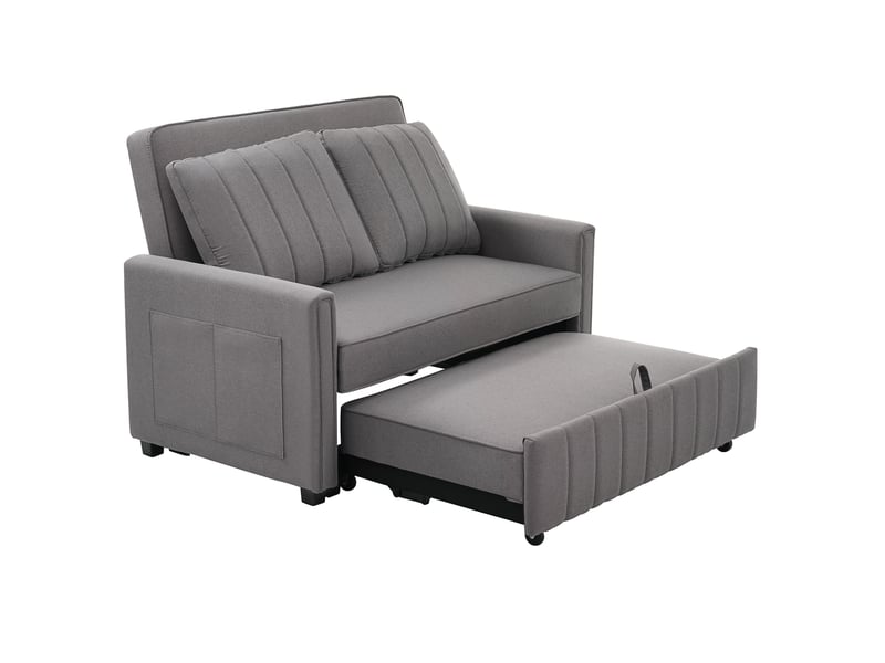  Canapé droit convertible 2 places en tissu gris, dossier réglable 3 positions, idéal pour petits espaces  - Conforama A