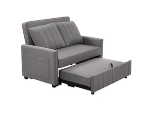 Canapé droit convertible 2 places en tissu gris, dossier réglable 3 positions, idéal pour petits espaces