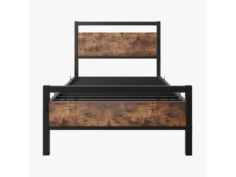  Cadre de lit modenvie 140 x 200 cm en métal et mdf avec sommier à lattes, espace de rangement sous le lit, brun antique  - Conforama A