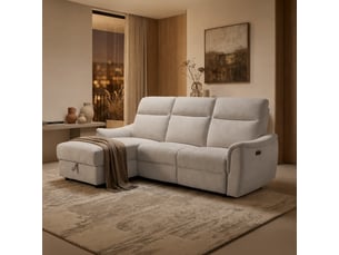 Canapé d'angle relax électrique avec coffre en tissu beige - angle
