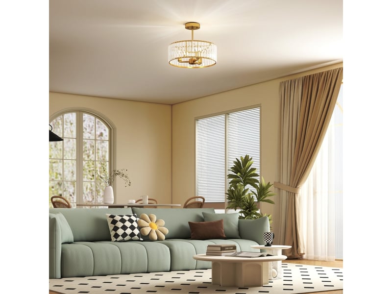  Plafonnier,39x39x32 cm,meulva,3 douilles e14,métal doré et cristal,puissance maximale supportée : 40 w,gold  - Conforama B