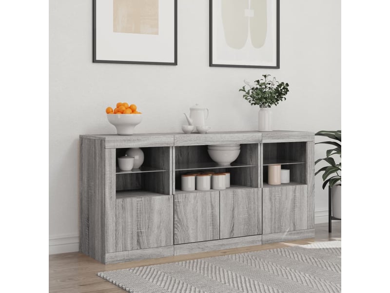  Buffet - bahut - meuble de rangement avec lumières led sonoma gris 142,5x37x67 cm  - Conforama C