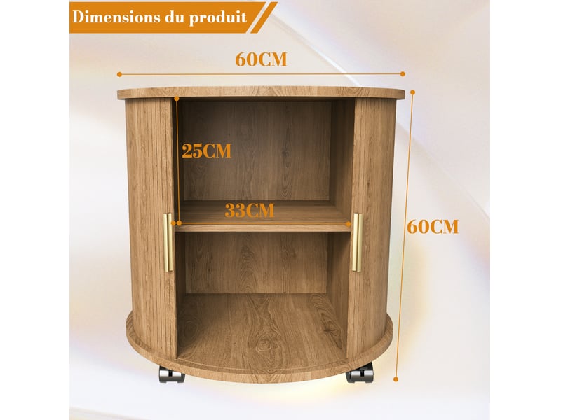  Table de chevet ronde style mid-century avec station de charge – chêne – 60 x 60 x 60 cm  - Conforama D