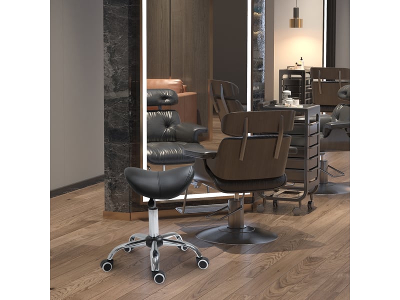  Tabouret à roulettes noir avec hauteur réglable 49-61 cm pivotant selle ergonomique pour bureau salon massage spa  - Conforama D