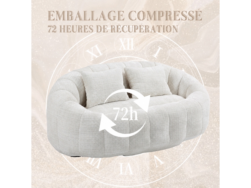  Canapé pouf 2 places lazy - 150 x 95 x 63 cm - avec 2 coussins et mousse à mémoire - chenille beige  - Conforama E