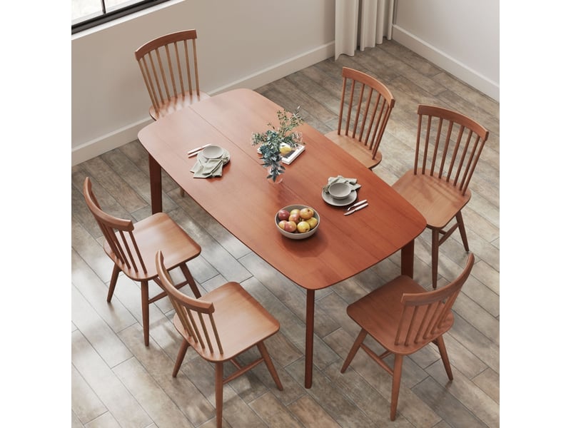  Table de salle à manger pour 6 personnes avec plateau rectangulaire et coins arrondis style rustique en bois 150×80×76 cm marron  - Conforama B