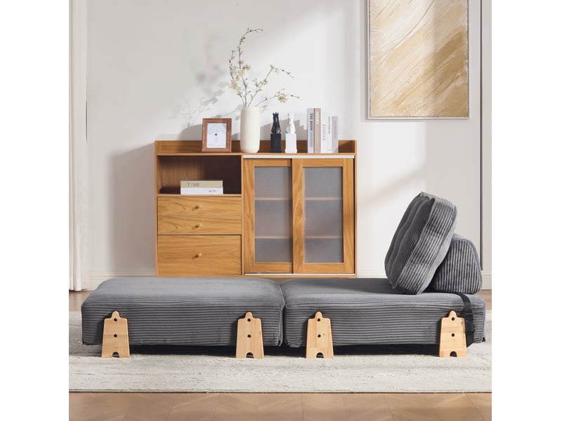  Fauteuil-lit convertible 1 place en velours côtelé gris foncé, 90 x 170 cm  - Conforama D