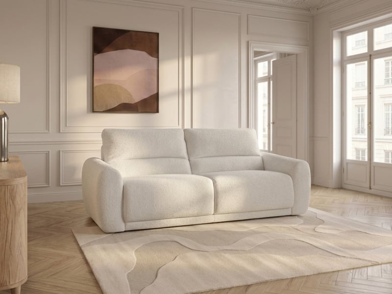 Bobochic canapé droit convertible minorque ouverture express tissu chenille blanc 160x200 MINORQUE - Conforama D