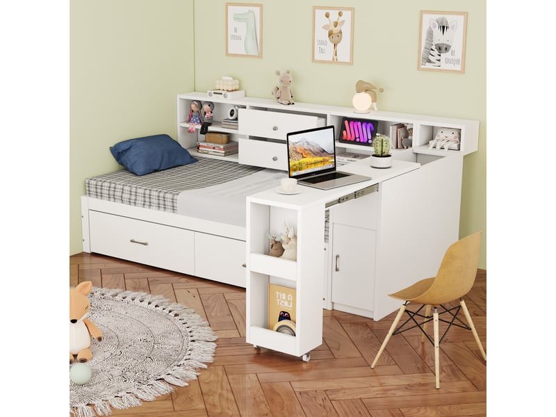  Lit simple en bois blanc 90x200 cm  - Conforama E