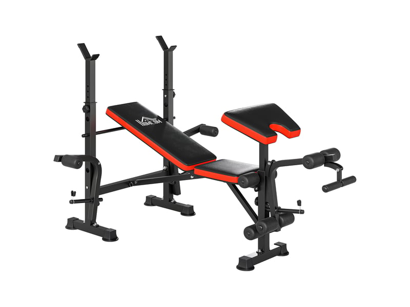 Banc musculation multifonctionnel, dossier réglable, support haltères, extension jambes, pupitre biceps, papillon, sallebureau, noir. - Conforama B