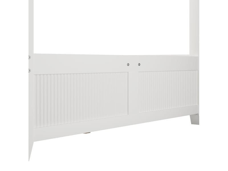  Lit baldaquin 140x200 cm avec cadre de toit décoratif et lamelles verticales, mdf et bois, blanc sans matelas  - Conforama D
