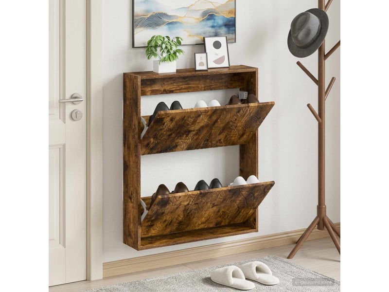  Meuble à chaussures mural, armoire à chaussures delft 71x17x86 cm chêne fumé  - Conforama B