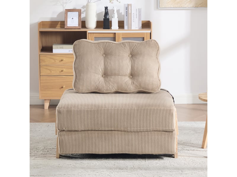  Fauteuil convertible 90x86x84 cm pliable en cord bois taupe  - Conforama E