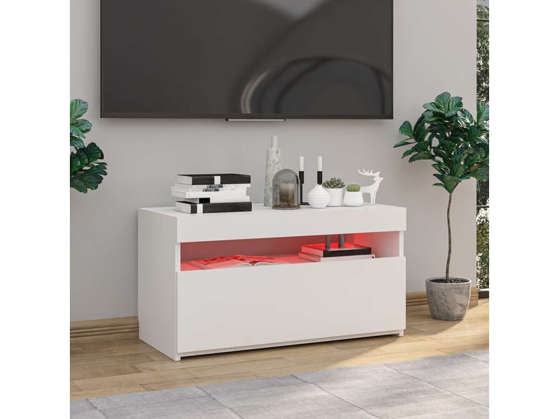  Meuble tv - banc tv - meuble de rangement avec lumières led blanc brillant 75x35x40 cm  - Conforama D