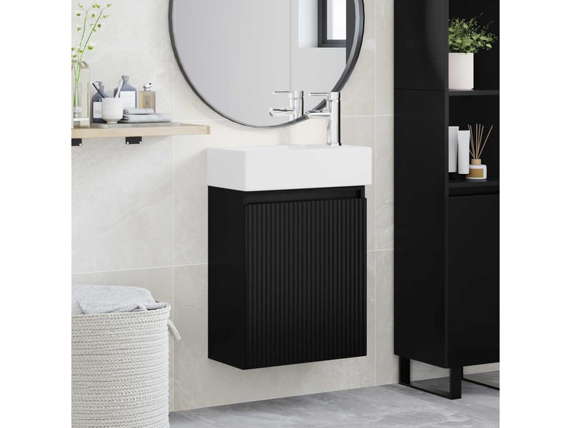 Meuble de rangement salle de bain avec robinet noir 45.5x22.5x84 cm shl1954 - Conforama B