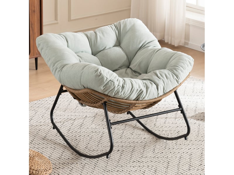  Fauteuil à bascule en chenille avec structure métallique stable et assise ergonomique, bleu clair  - Conforama B