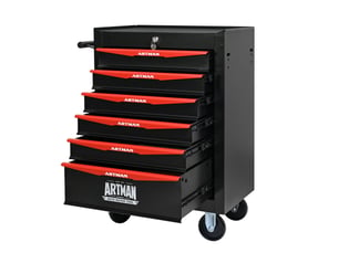Armoire à outils mobile 6 tiroirs 60 x 33 x 77,5 cm noir et rouge en acier avec serrure et roulettes freinées