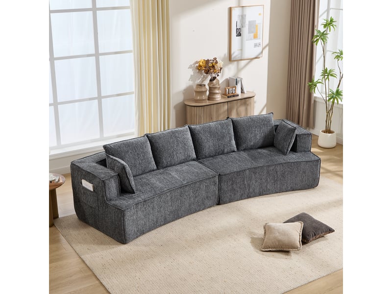  Canapé modulable, canapé 2 places, en velours tricoté, gris foncé, assise profonde, pour salon, design moderne  - Conforama D