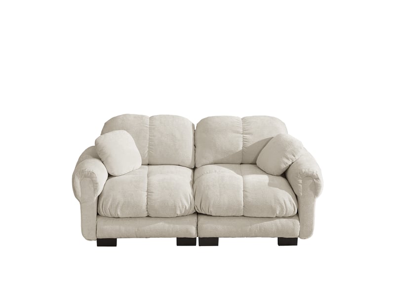 Canapé droit 2 places 190cm en chenille avec design matelassé, canapé modulable avec coussins épais ergonomique, montage facile, kaki clair Bliss Lite - Conforama A