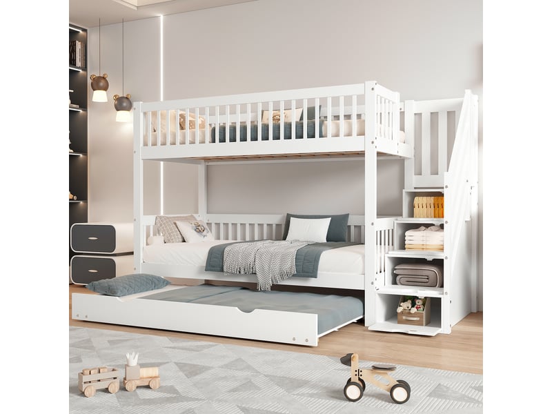 Lit superposé 90x200(90x190)cm coloris blanc lit enfant blanc - Conforama B