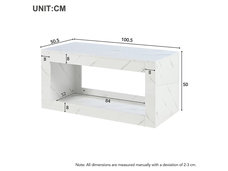  Table basse led avec espace ouvert pour salon 100×50×50 cm en panneaux de particules blanc  - Conforama E