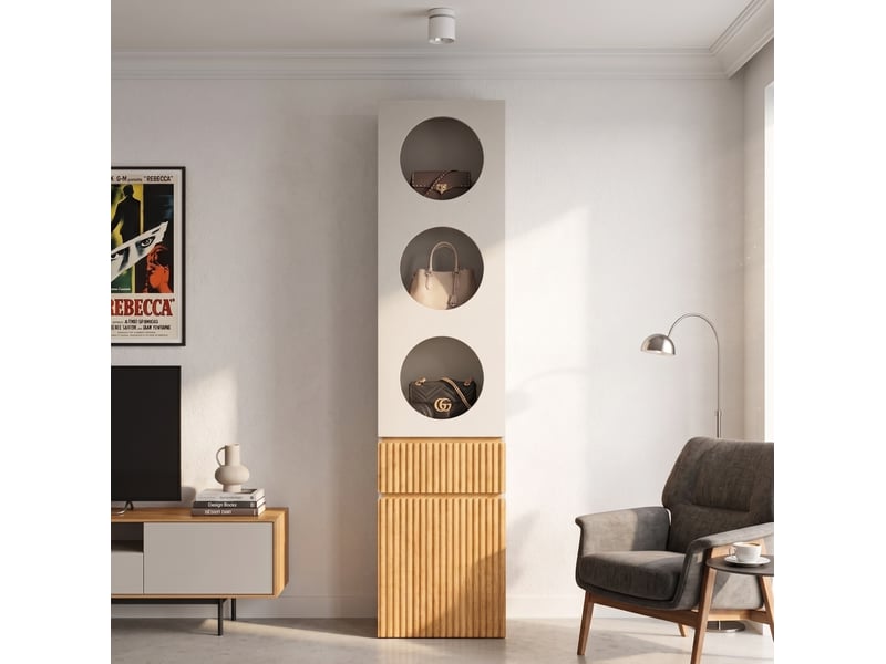 Armoire colonne 45x50x200 cm 2 portes 1 tiroir mdf et panneau de particules gris clair et naturel  - Conforama D