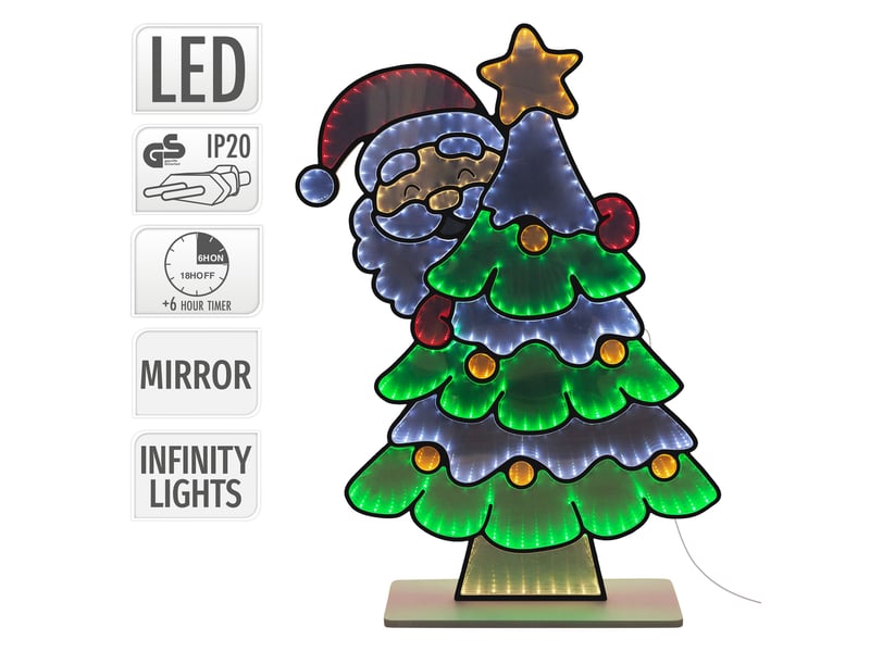  Ecd germany décoration de noël lumineuse avec effet miroir infini, figurine 3d double face, père noël led avec sapin, lampe décorative pour fenêtre ou porte avec minuterie, éclairage d'intérieur ECD Germany GmbH - Conforama C