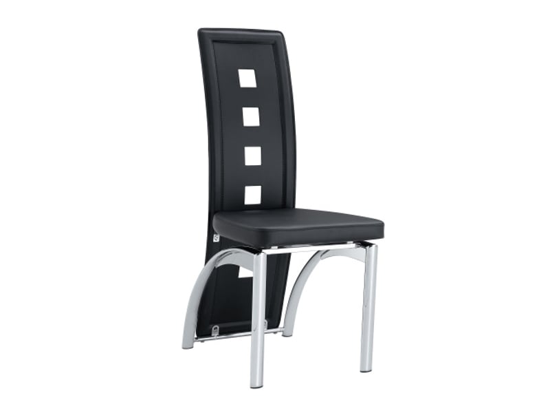  Lot de 2 chaises salle à manger design européen pu noir, dossier perforé, pieds métal argenté, 102,5 cm  - Conforama A