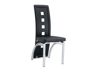 Lot de 2 chaises salle à manger design européen pu noir, dossier perforé, pieds métal argenté, 102,5 cm