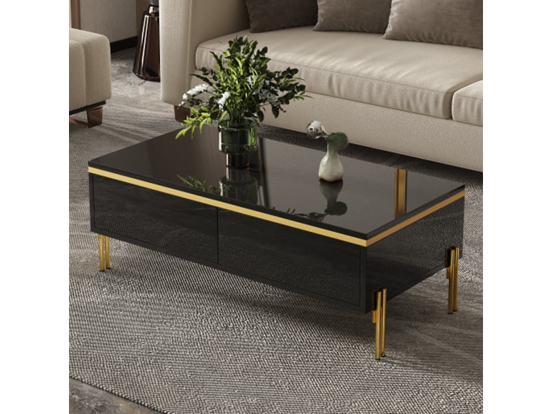  Table basse laquée ultra-brillante moderne 100×50×36 cm – multifonctionnelle et table d’appoint salon  - Conforama E
