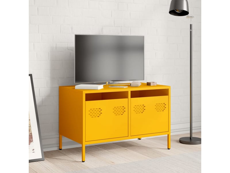  Meuble tv - banc tv - meuble de rangement jaune moutarde 68x39x43,5 cm acier laminé à froid  - Conforama C