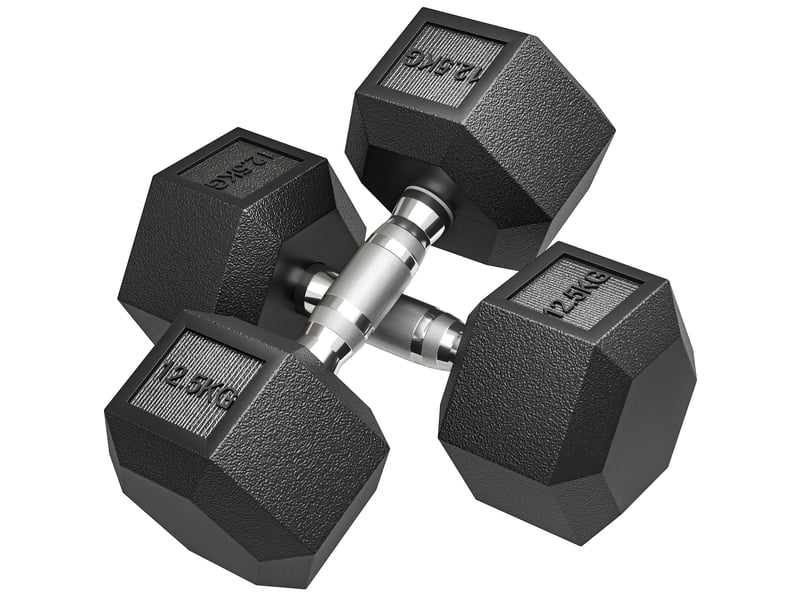  Ensemble de 2 haltères hexagonales de 12,5 kg, poids de musculation avec poignée moletée antidérapante, noires  - Conforama A