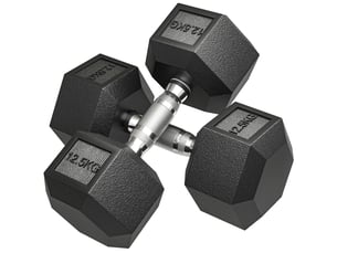 Ensemble de 2 haltères hexagonales de 12,5 kg, poids de musculation avec poignée moletée antidérapante, noires