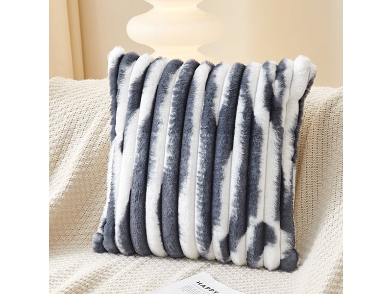  Coussin carré en tissu côtelé gris et blanc 43x43 cm  - Conforama B