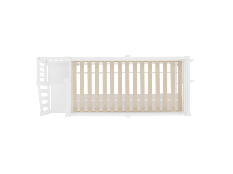 Lit mezzanine 90×200 cm avec rangements, étagères, escalier, led et sommier en bois blanc - Conforama C