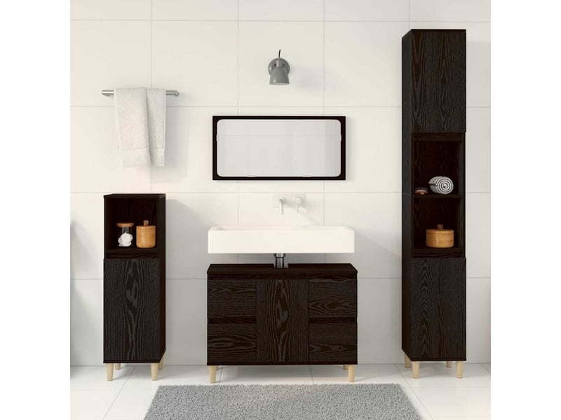  Ensemble de mobilier de salle de bain 3 pièces chêne noir cf64452  - Conforama D