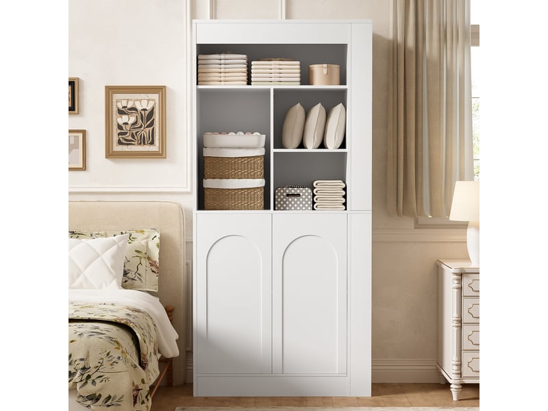  Meuble de rangement avec 2 portes et étagères réglables pour salon en panneaux de particules 85×35×180 cm blanc  - Conforama B