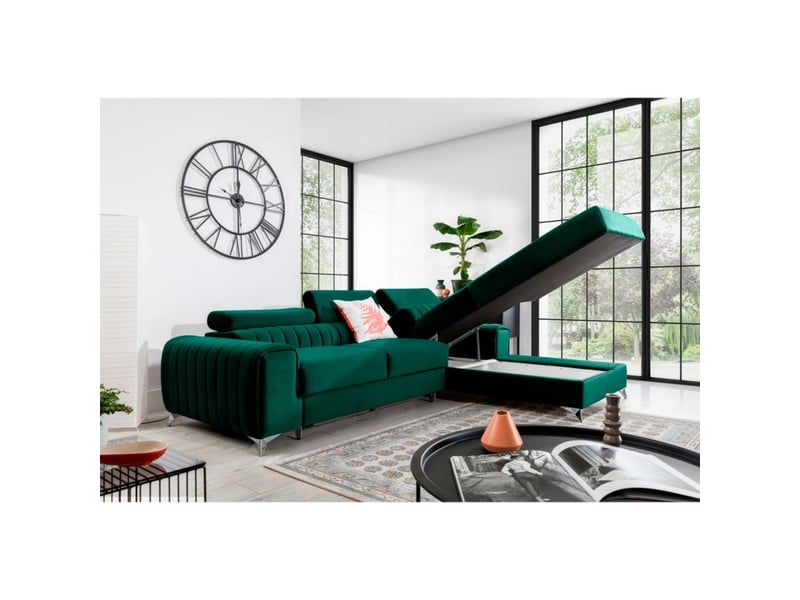 Canapé d'angle droit vert émeraude convertible 3 places jayson assise haute résilience  - Conforama B