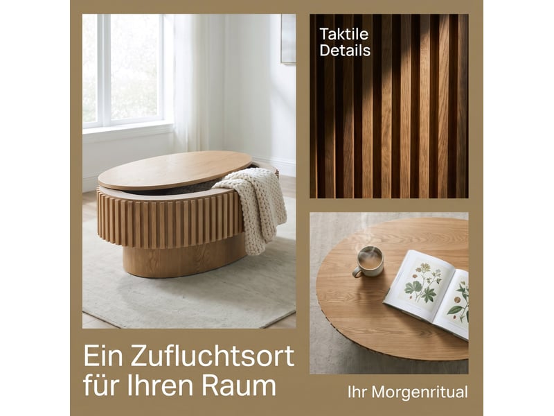  Table basse ovale 98x60x35 cm rangement caché mdf bois naturel  - Conforama D