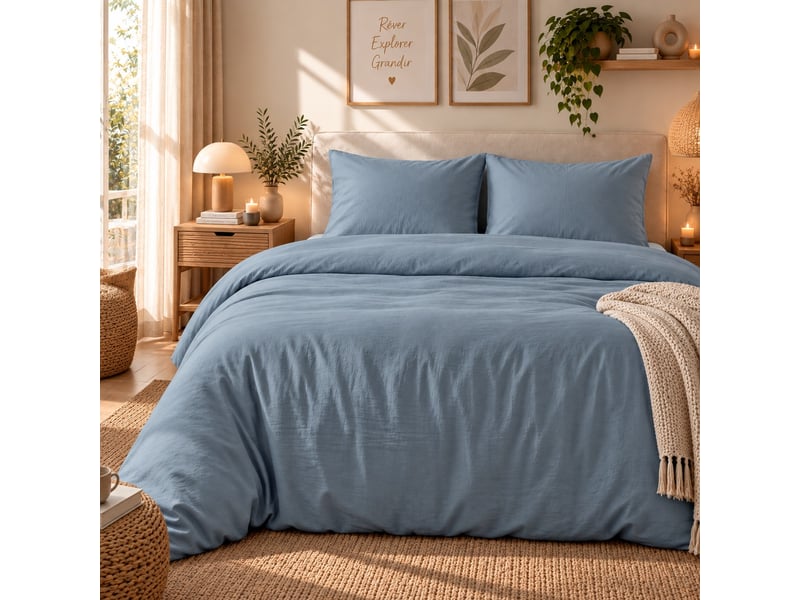  Parure de lit 220x240 cm bambou - coton ardoise PD25645 - Conforama E