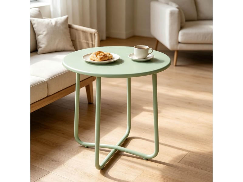  Table basse d'extérieur ronde ø 48 cm en métal vert avec pieds réglables  - Conforama C