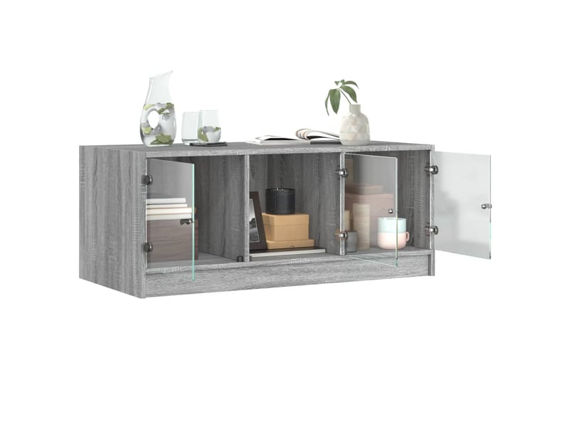  Table basse - table de salon - table à thé avec portes en verre sonoma gris 102x50x42 cm  - Conforama E