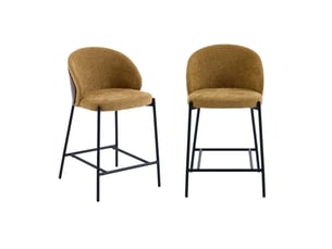 Lot de 2 tabourets de bar bois de peuplier teinté noyer. Acier noir et tissu texturé moutarde - paul