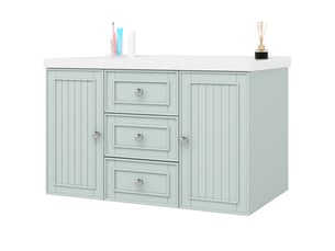 Meuble sous lavabo suspendu avec vasque céramique et 3 tiroirs - rangement mdf vert 78,5 × 46 × 46,8 cm